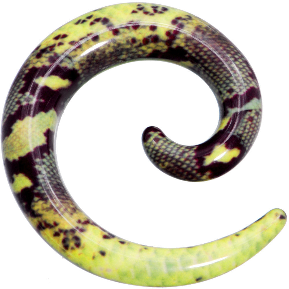 0 Gauge Green Snake Skin Acrylic Spiral Taper