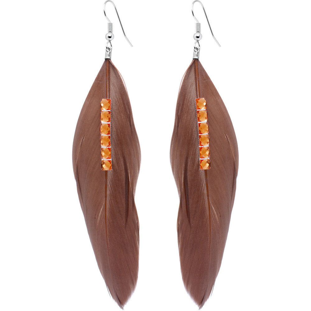 Tawny Feather and Crystal Earrings