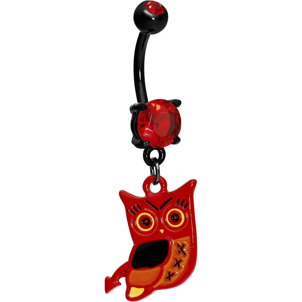 Adorable Red Owl Black Belly Ring