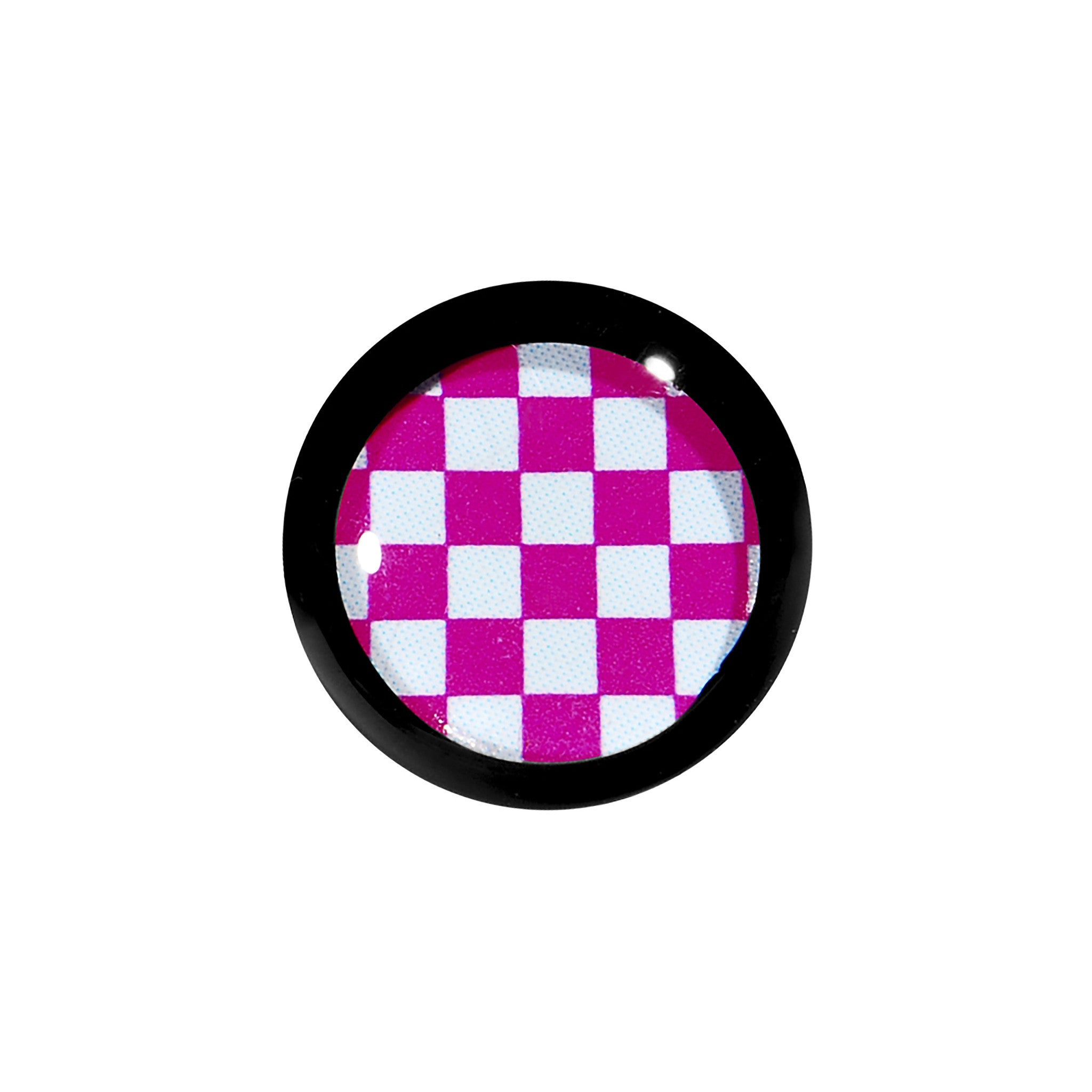 0 Gauge Black Acrylic Pink and White Checkerboard Saddle Plug
