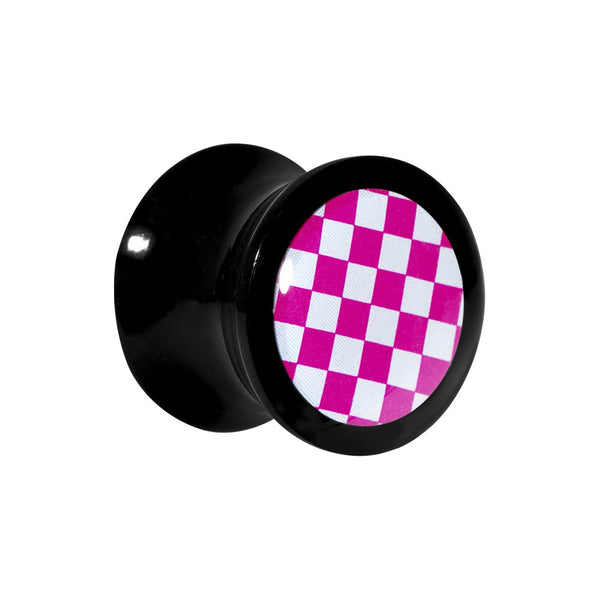 1/2 Black Acrylic Pink and White Checkerboard Saddle Plug