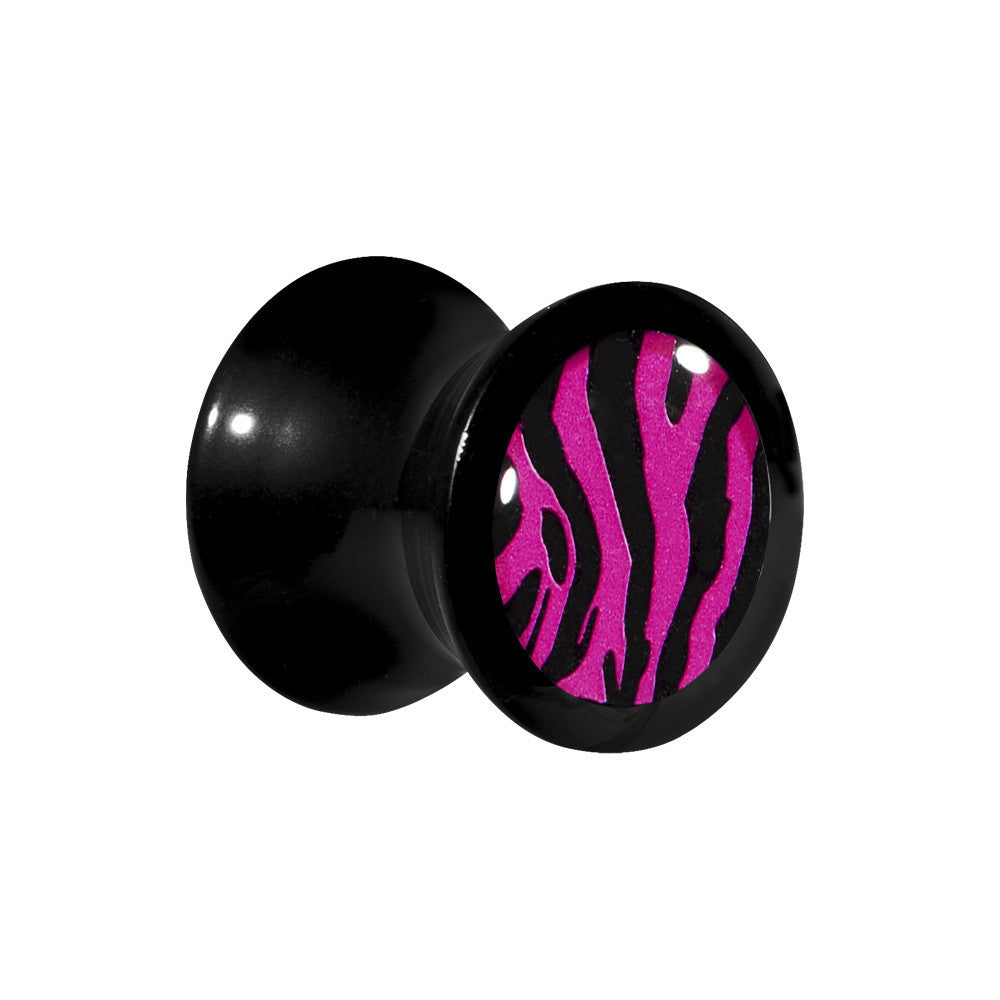 00 Gauge Acrylic Pink Black Zebra Saddle Plug