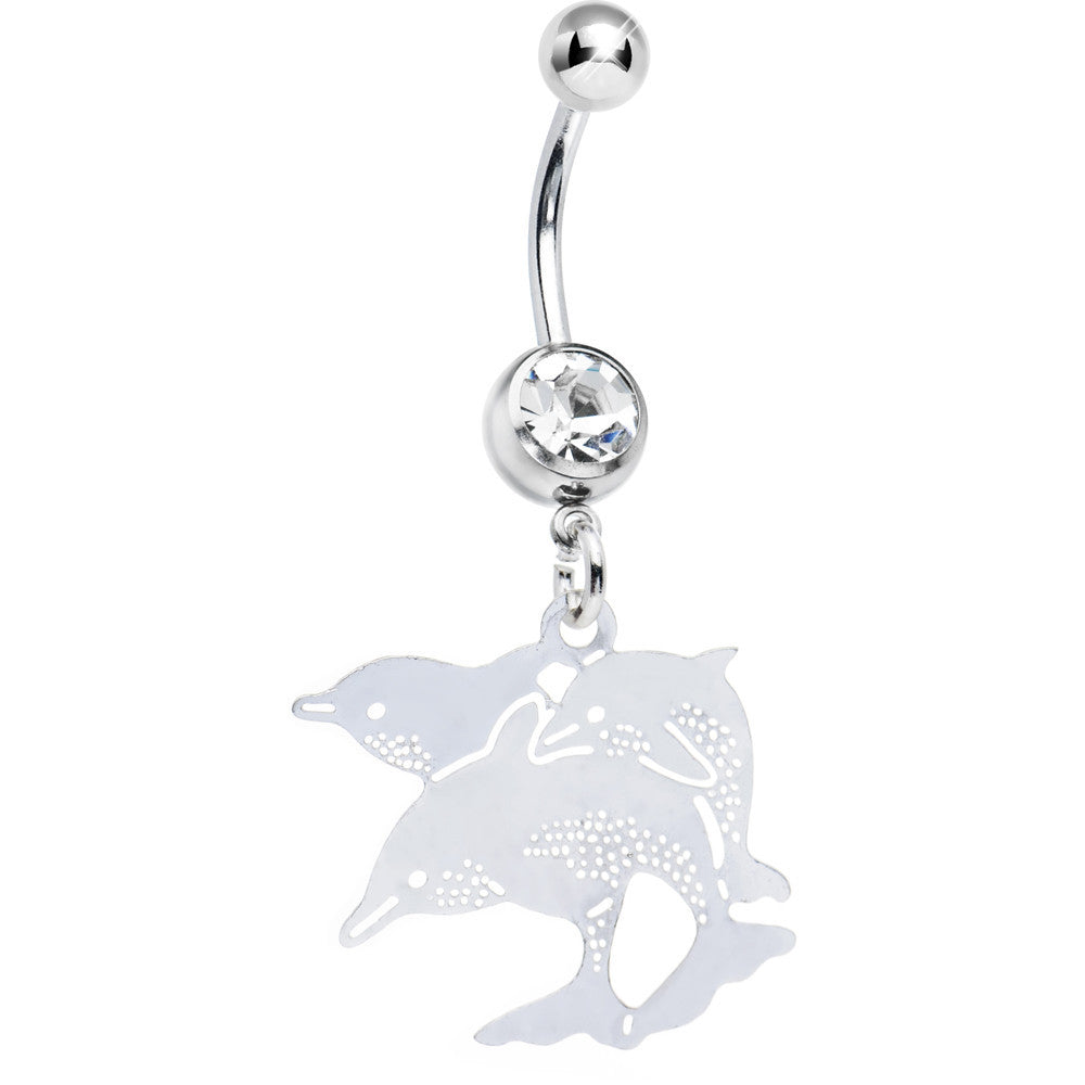 Silver Tone Cut-Out Dolphin Belly Ring