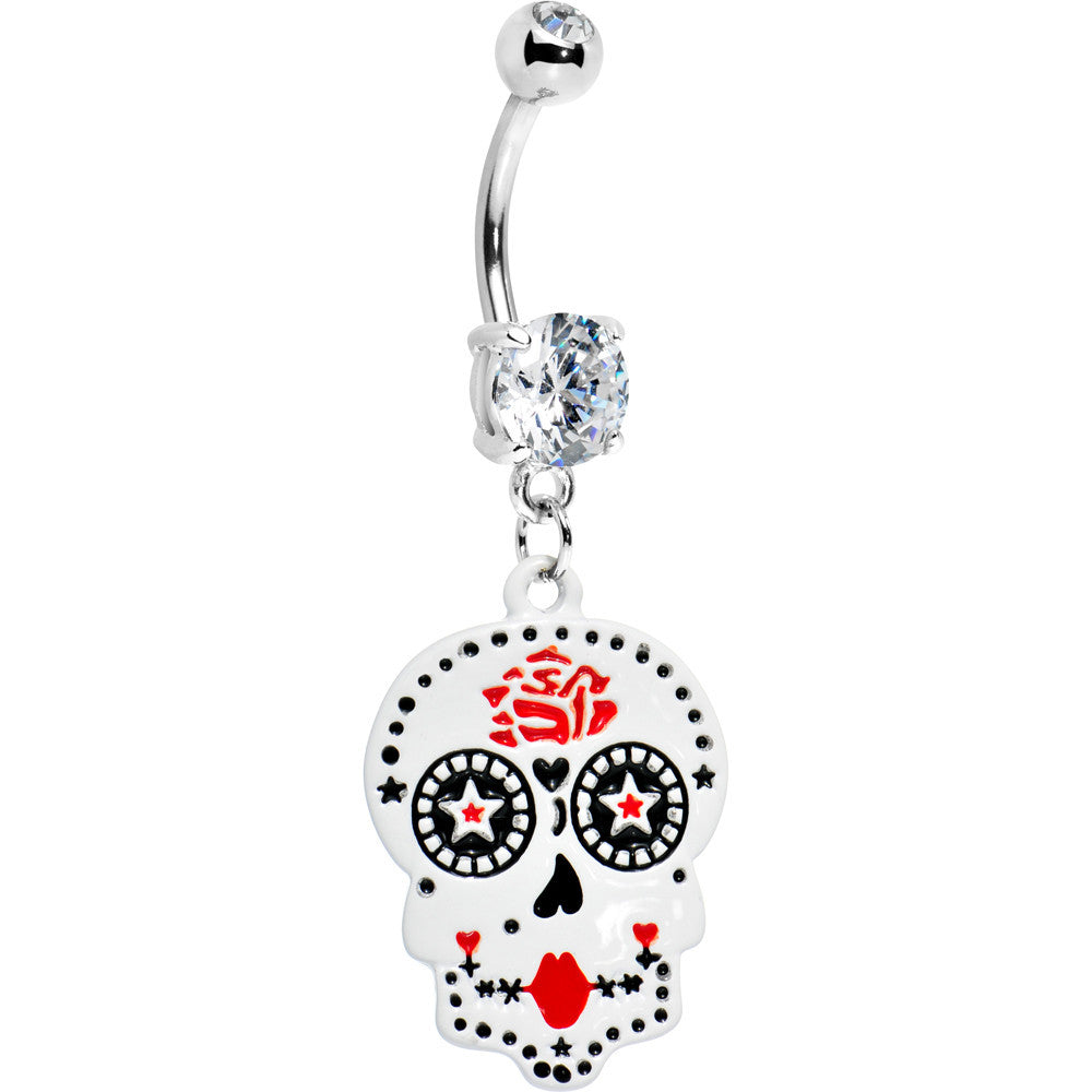 Rose Flower Petals Sugar Skull Belly Ring