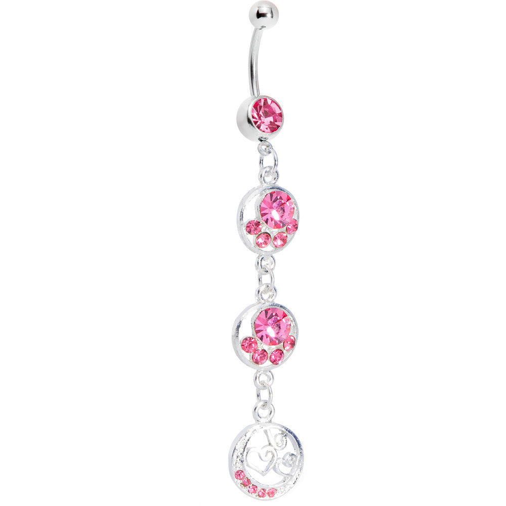 Pink Crystal Ellipses Bali Heart Belly Ring