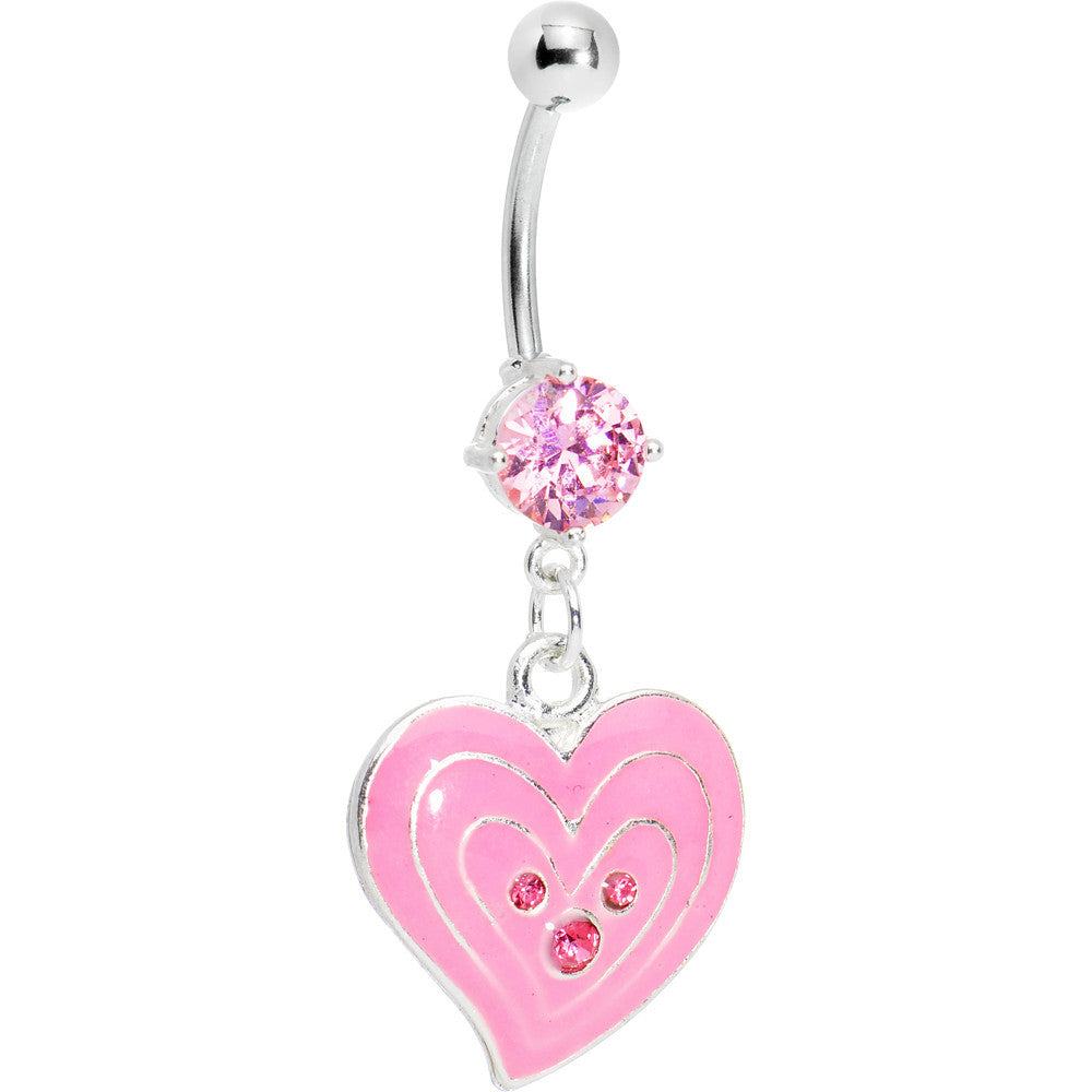 Pretty Pink Gem Heart Belly Ring