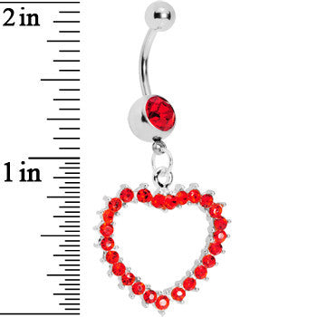 Passionate Red Gem Paved Hollow Heart Belly Ring