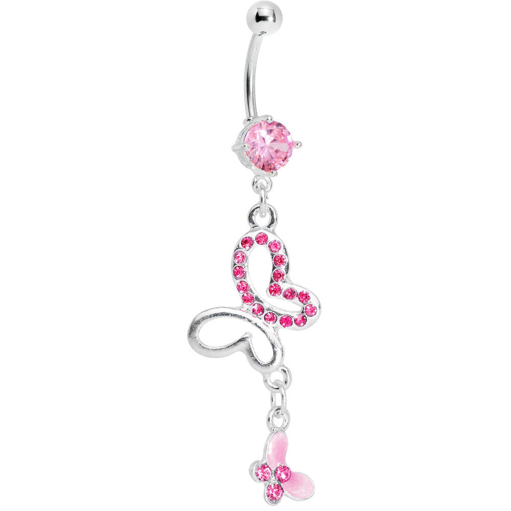 Pink Gem Butterfly Duo Belly Ring