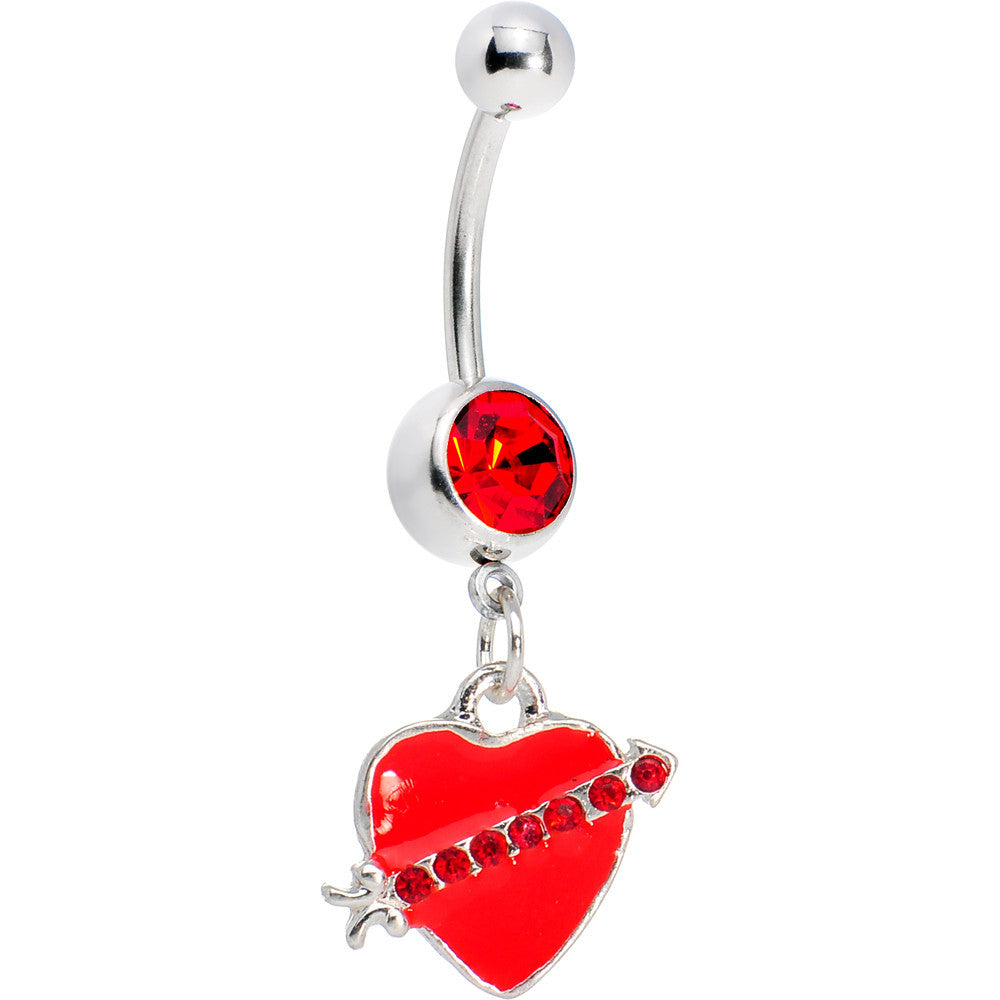 Red Heart With Arrow Belly Ring