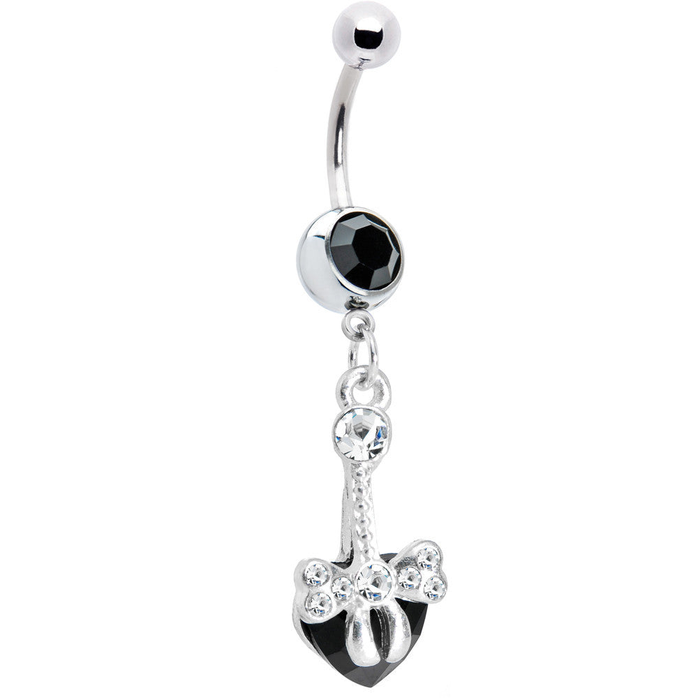 Black Gem Bow Heart Dangle Belly Ring