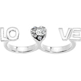 Silver Tone Heart Love Double Finger Ring
