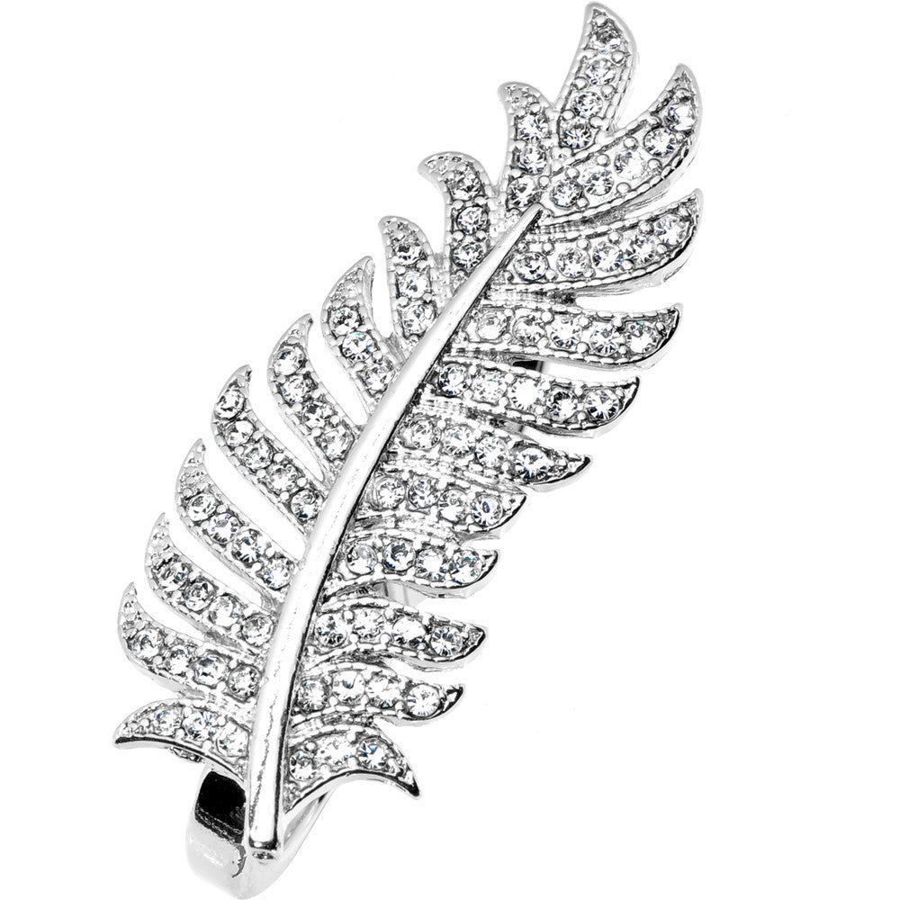 Silver Tone Crystalline Feather Double Finger Ring