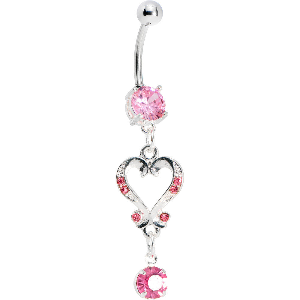 Rosy Pink Gem Victorian Heart Dangle Belly Ring
