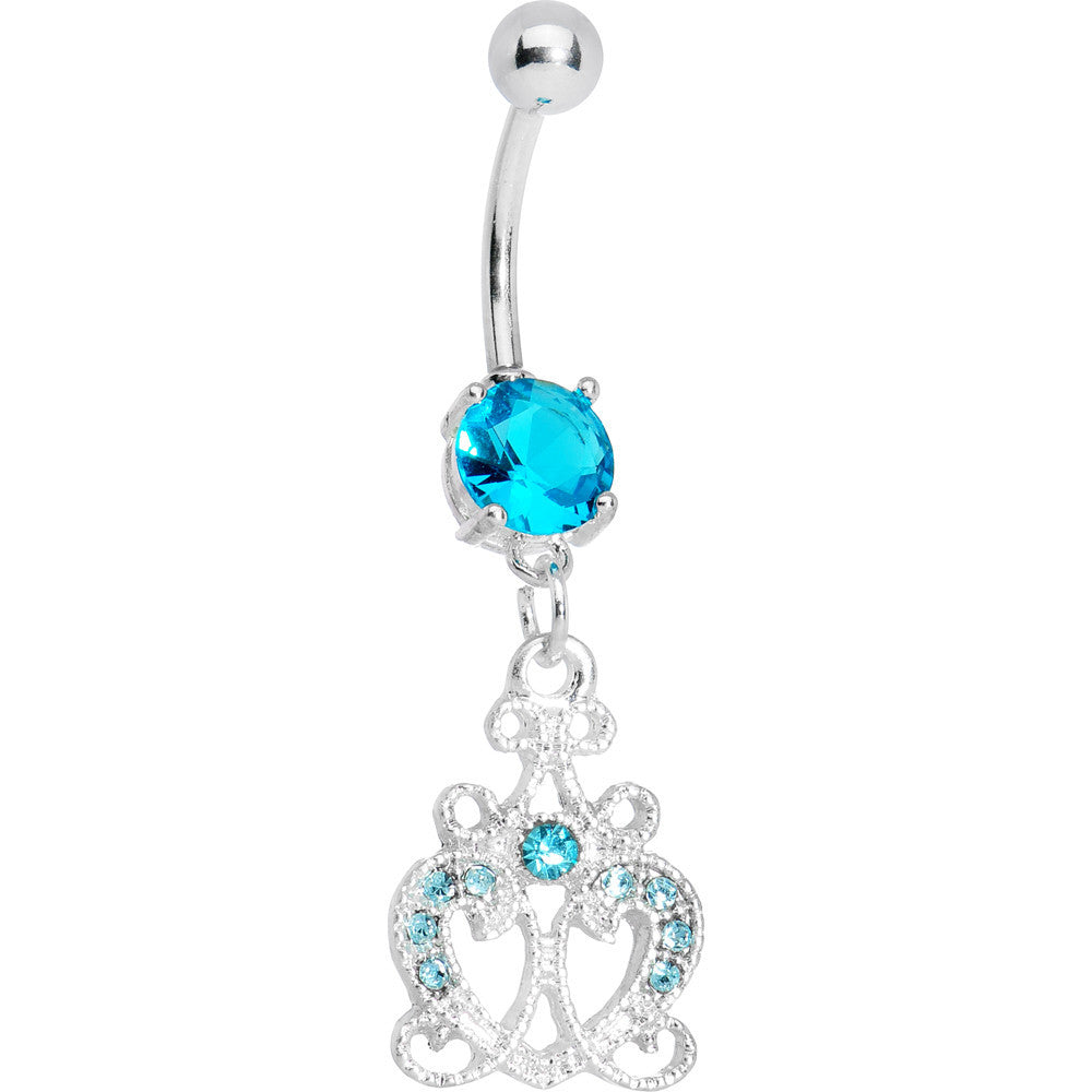 Aqua Gem Princess Heart Dangle Belly Ring