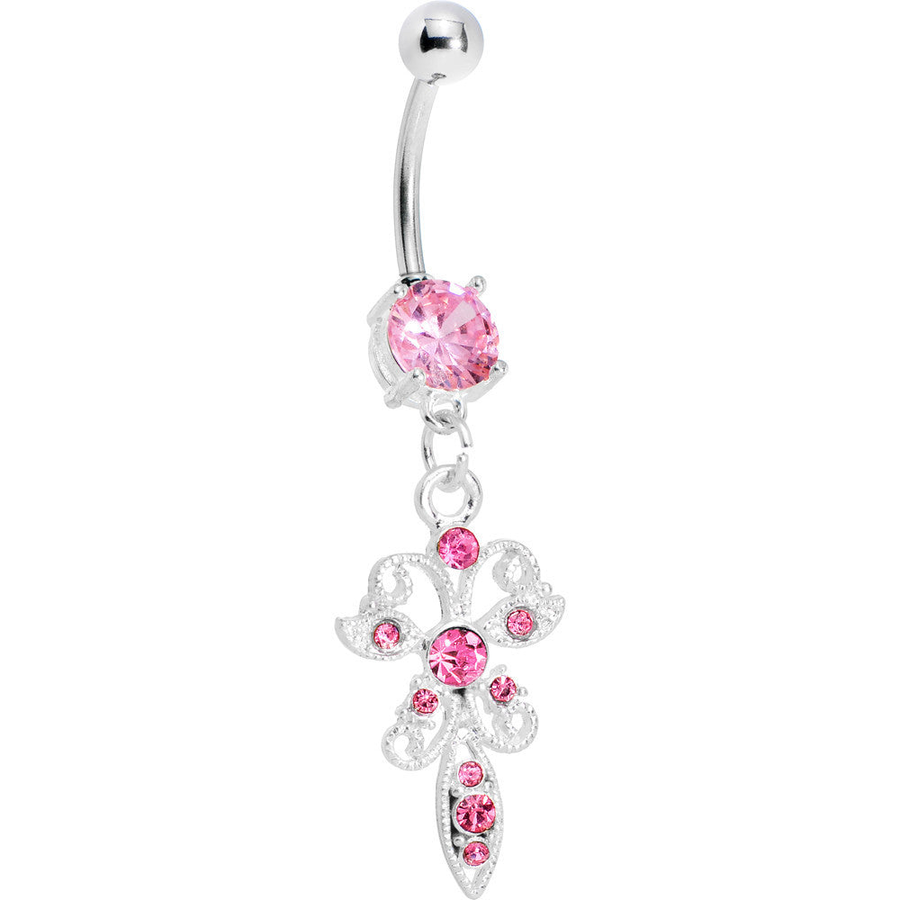 Pink Gem Filigree Carrier Butterfly Belly Ring