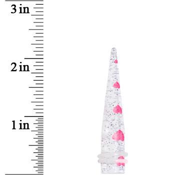 Clear Acrylic Glitter Pink Heart Confetti Taper 8 Gauge to 16mm