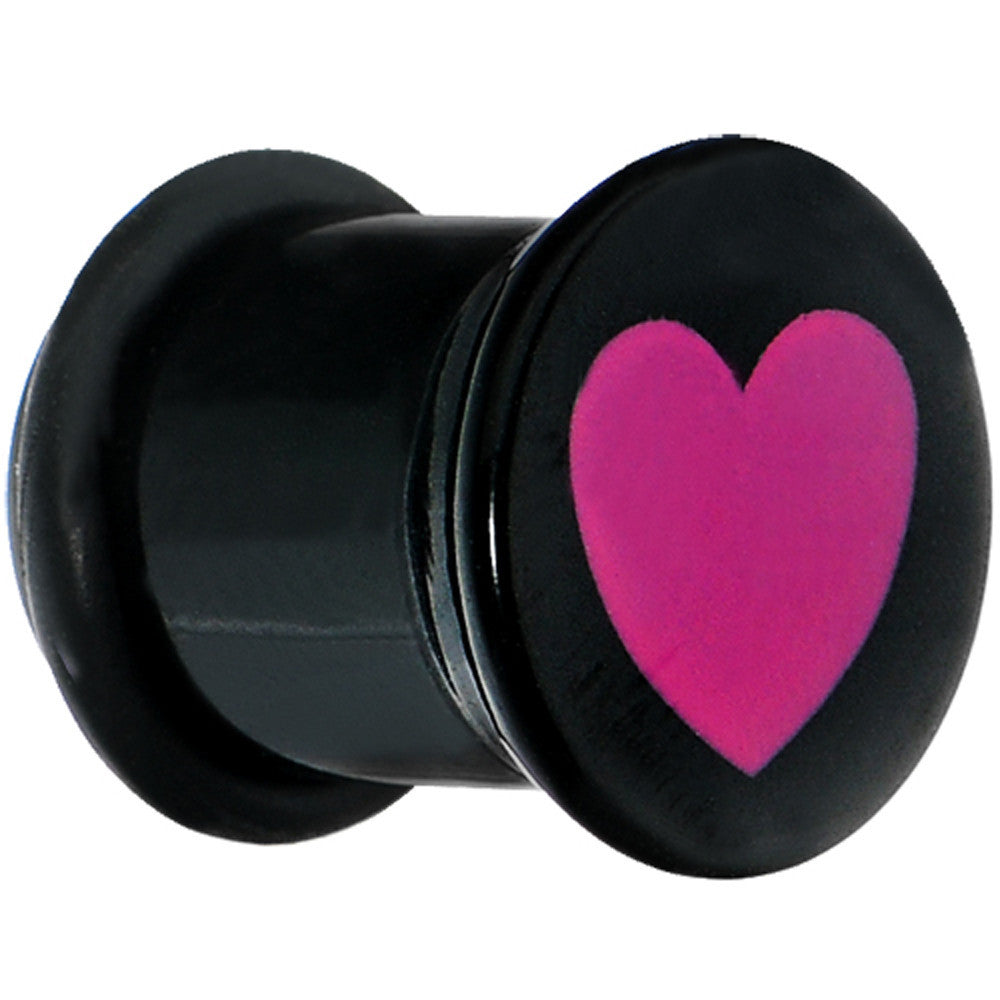 5/8 Black Acrylic Pink Heart Single Flare Plug