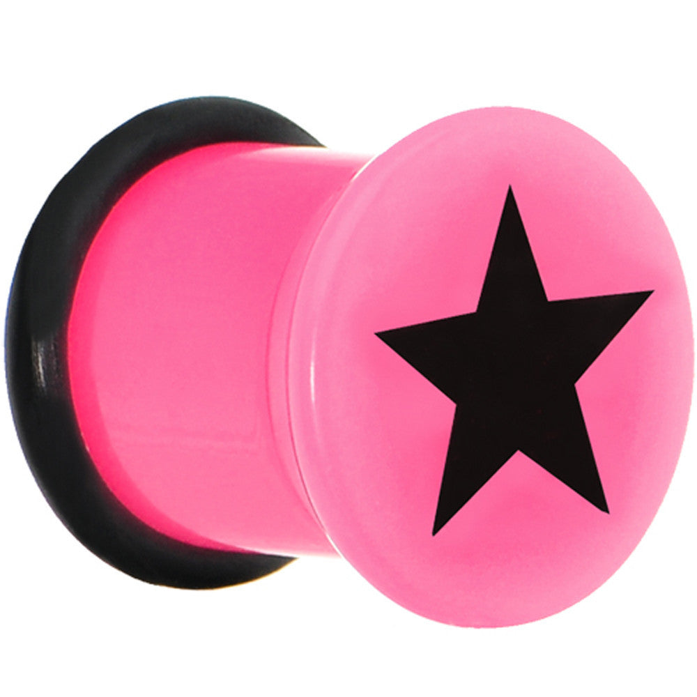 5/8 Pink Acrylic Black Star Single Flare Plug