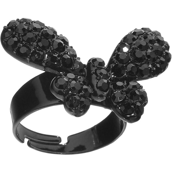 Black Sparkling Butterfly Adjustable Ring