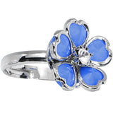 Blue Enamel Five Petal Blooming Flower Adjustable Ring