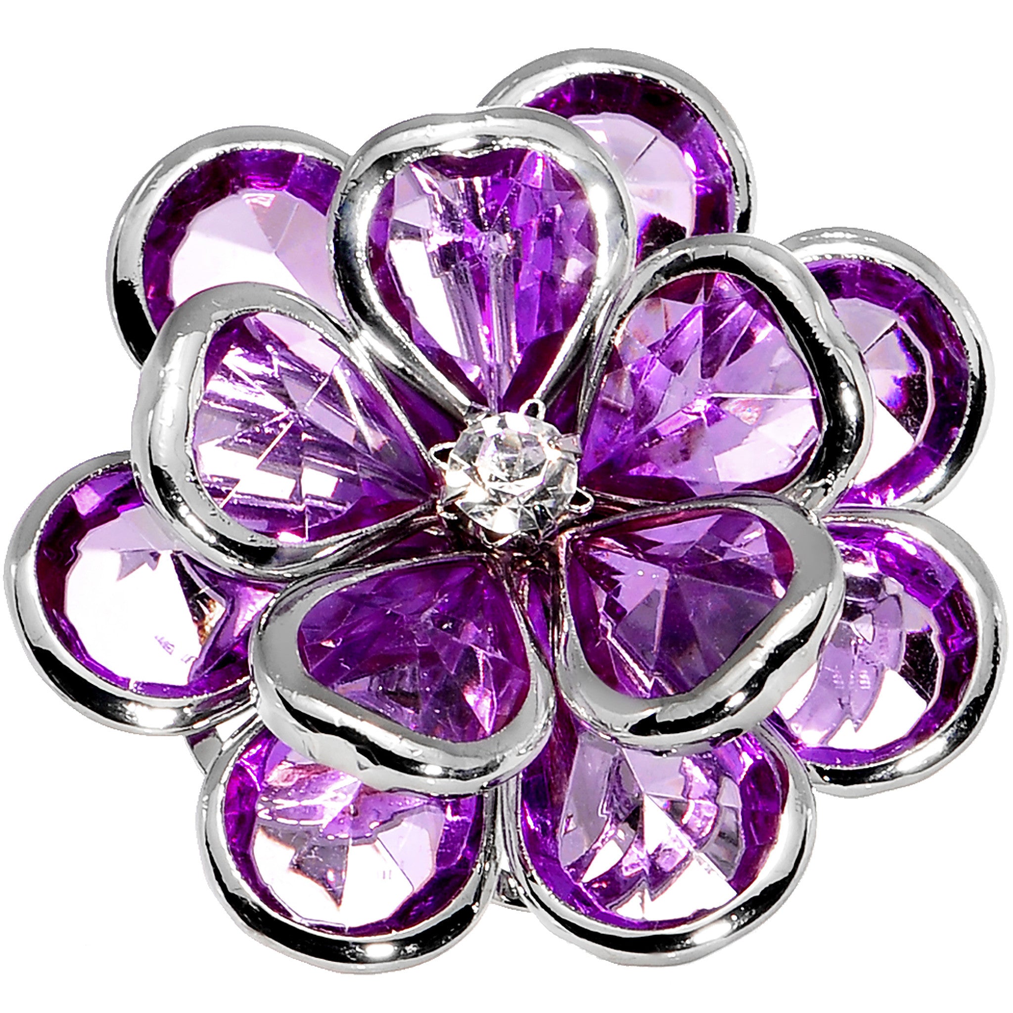 Purple Faceted Blooming Flower Adjustable Ring