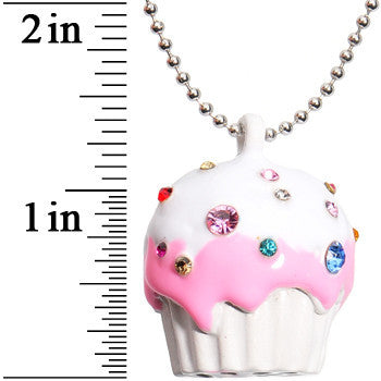 White Frosting Gem Cupcake Necklace