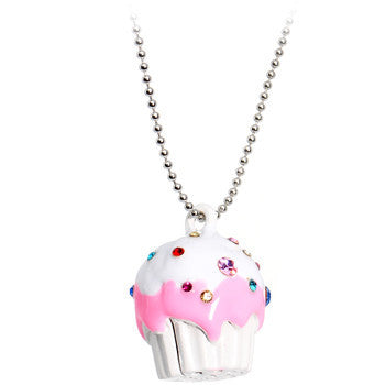 White Frosting Gem Cupcake Necklace