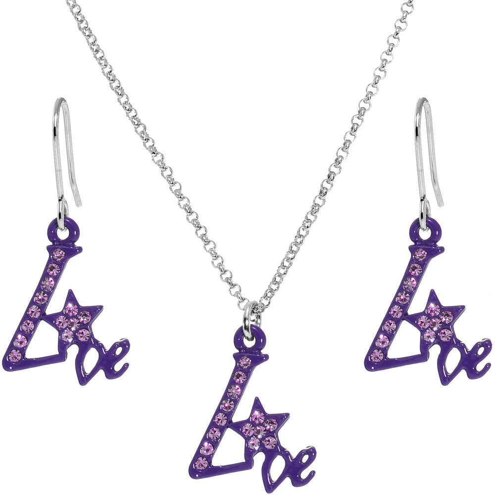 Purple Star Live Dangle Necklace and Earring Set