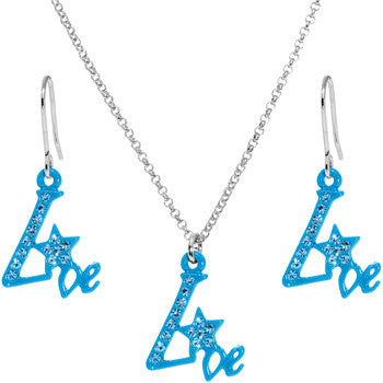 Blue Star Live Dangle Necklace and Earring Set