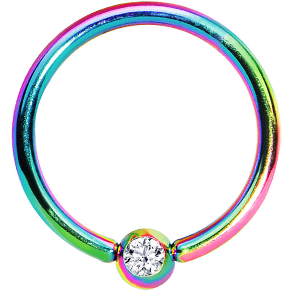 16G 3/8 Clear Crystal Rainbow Titanium BCR Captive Ring