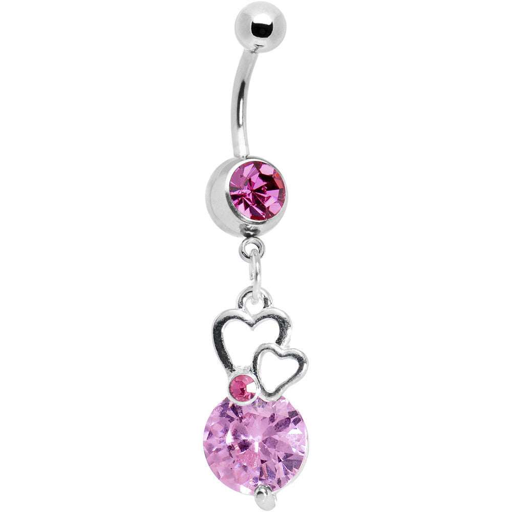 Pink Gem Pool of Hearts Dangle Belly Ring