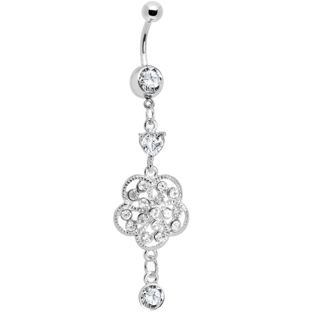 Crystalline Gem Floral Enchantment Dangle Belly Ring