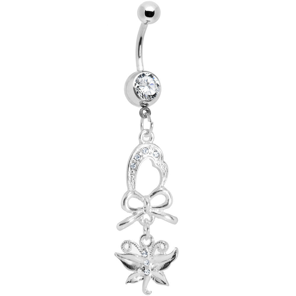 Crystalline Gem Bow Heart Butterfly Belly Ring