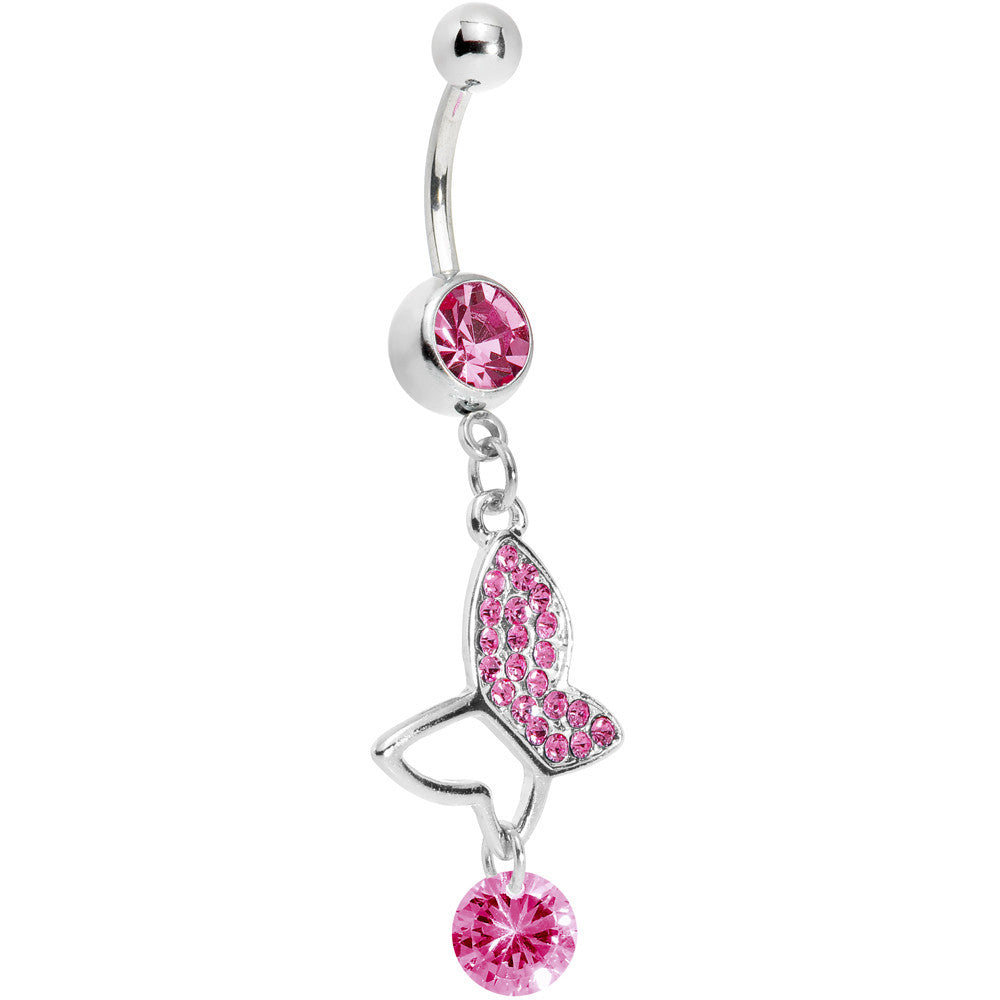 Pink Gem Half Hollow Butterfly Belly Ring