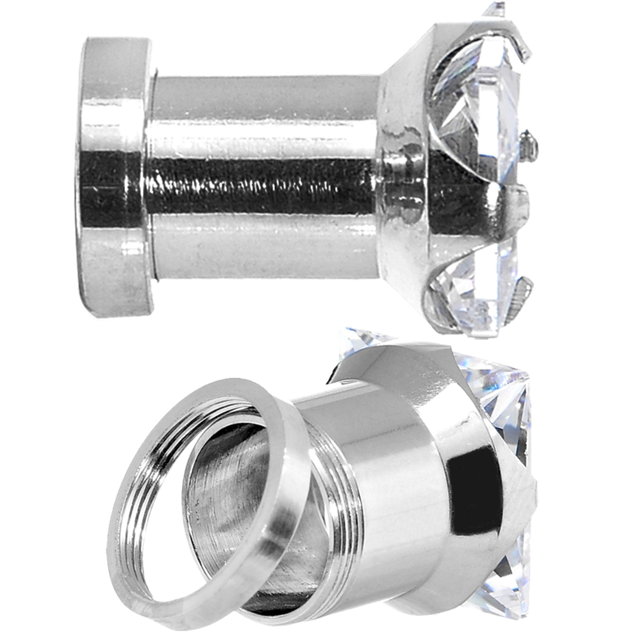 4G Stainless Steel Clear Square CZ Screw Fit Tunnel