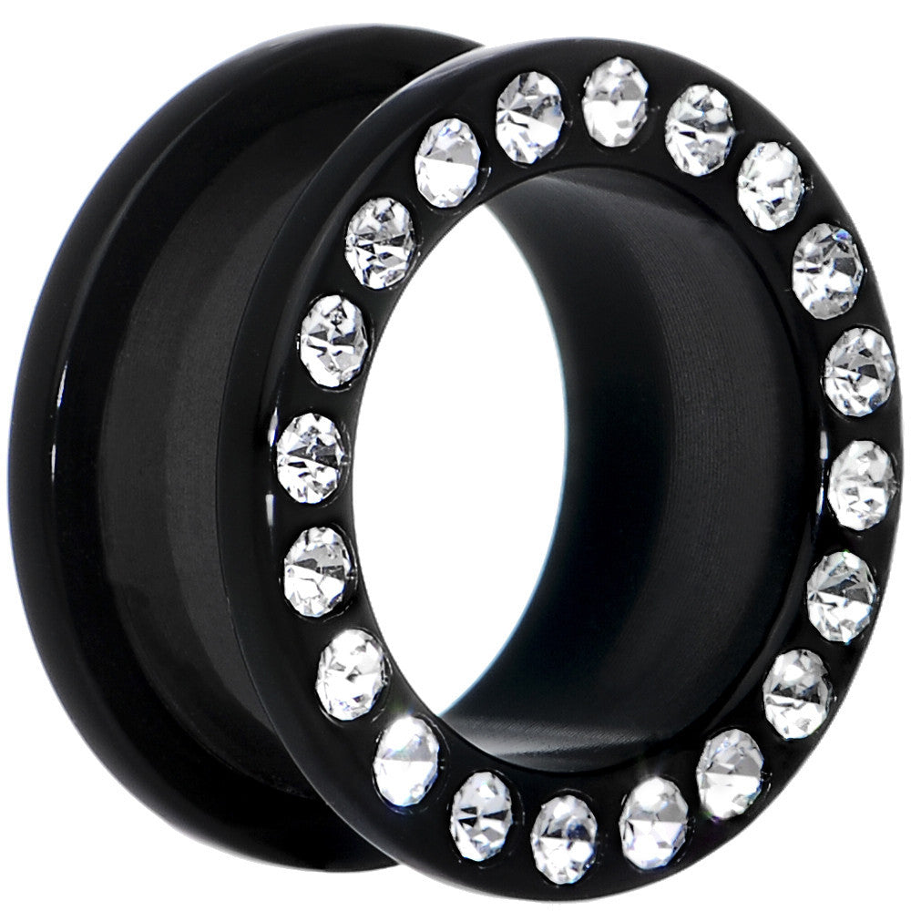 18mm Black Acrylic with Clear Jeweled Flesh Tunnel