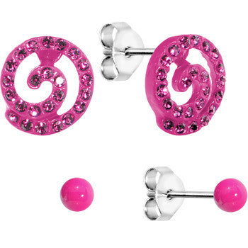 Pink Cosmic Swirl Stud Earring Set