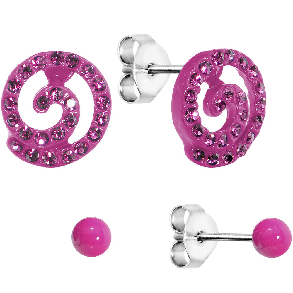 Pink Cosmic Swirl Stud Earring Set