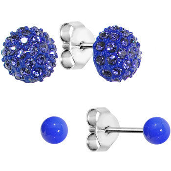 Blue Gem Dome Stud Earring Set