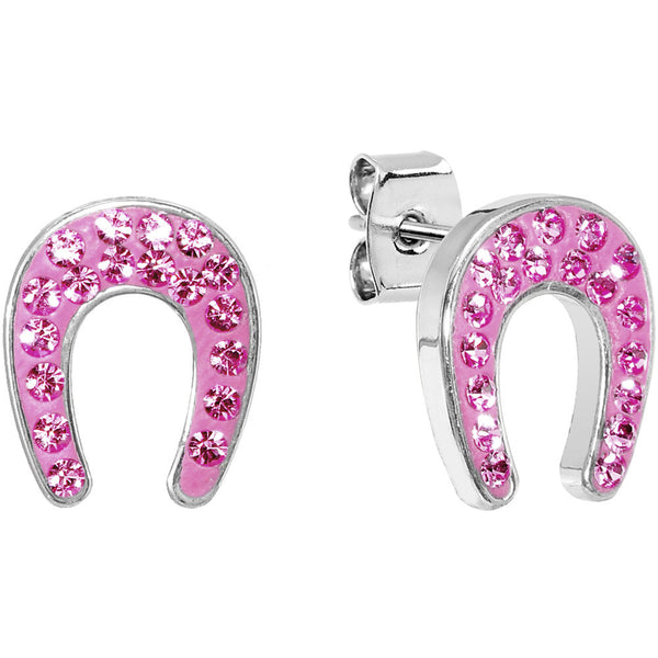 Pink Crystal Ferido Horseshoe Stud Earrings