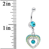 Aqua Gem Ombre Paved Hollow Heart Belly Ring
