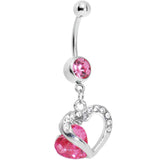 Pink Gem Heart in Hollow Heart Belly Ring