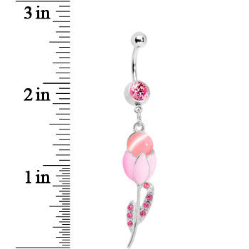 Pink Gem Tulip Globe Flower Belly Ring