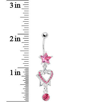 Pink Gem Heart of a Star Drop Belly Ring
