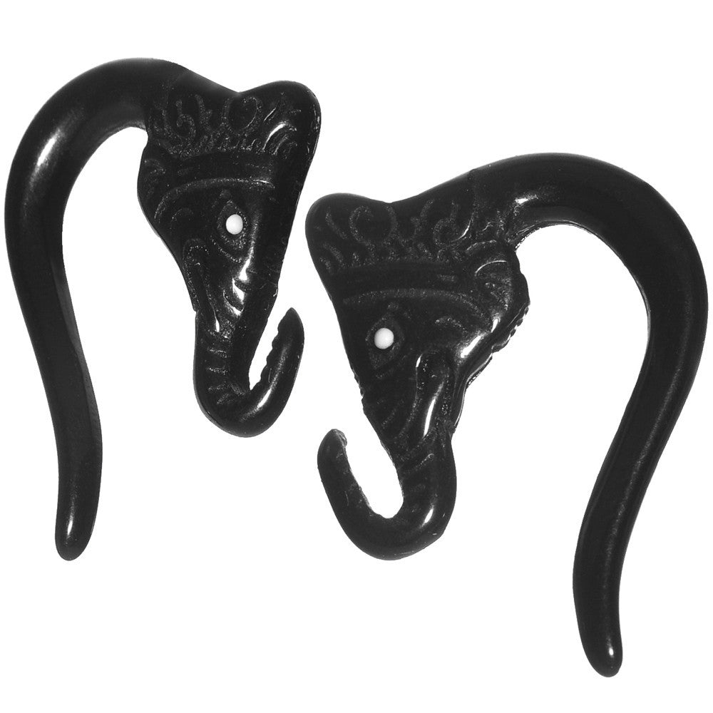 8 Gauge Black Acrylic Lucky Elephant Hanger Plug Set