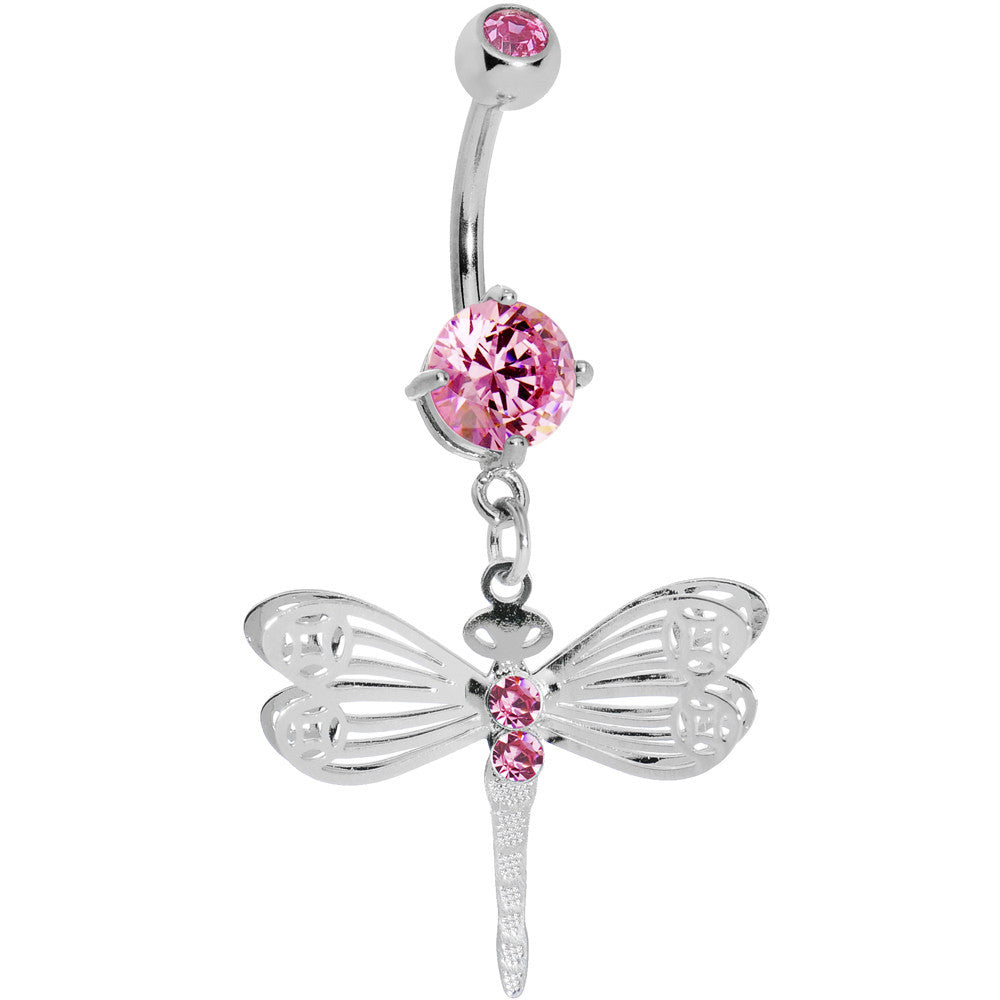 Pink Gem Lace Wing Dragonfly Belly Ring