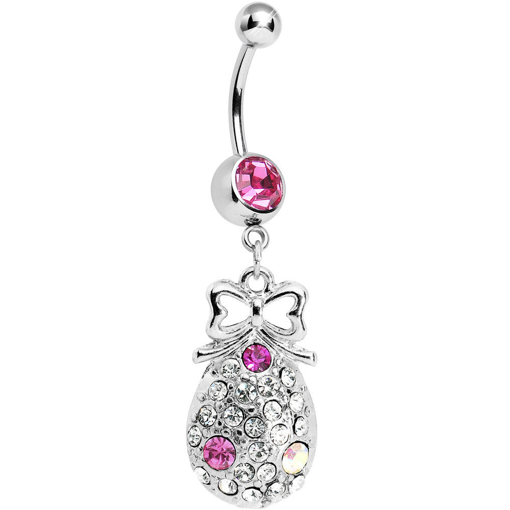 Pink Gem Bow and Paved Teardrop Belly Ring