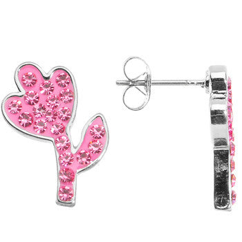 Pink Ferido Crystal Flower Stud Earrings