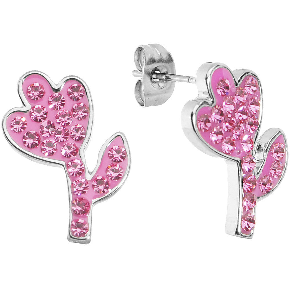 Pink Ferido Crystal Flower Stud Earrings