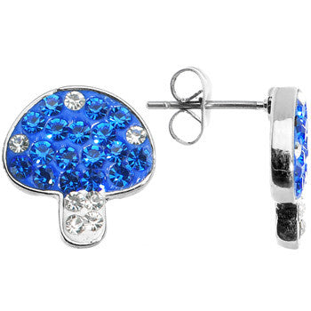 Blue Clear Ferido Crystal Button Mushroom Stud Earrings